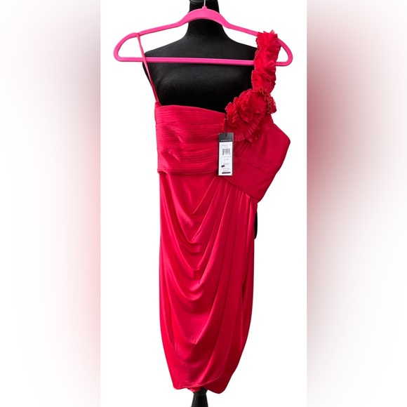 NWT BCBG MAXAZRIA Lipstick Red Addison Cocktail One Shoulder Mini Dress $258